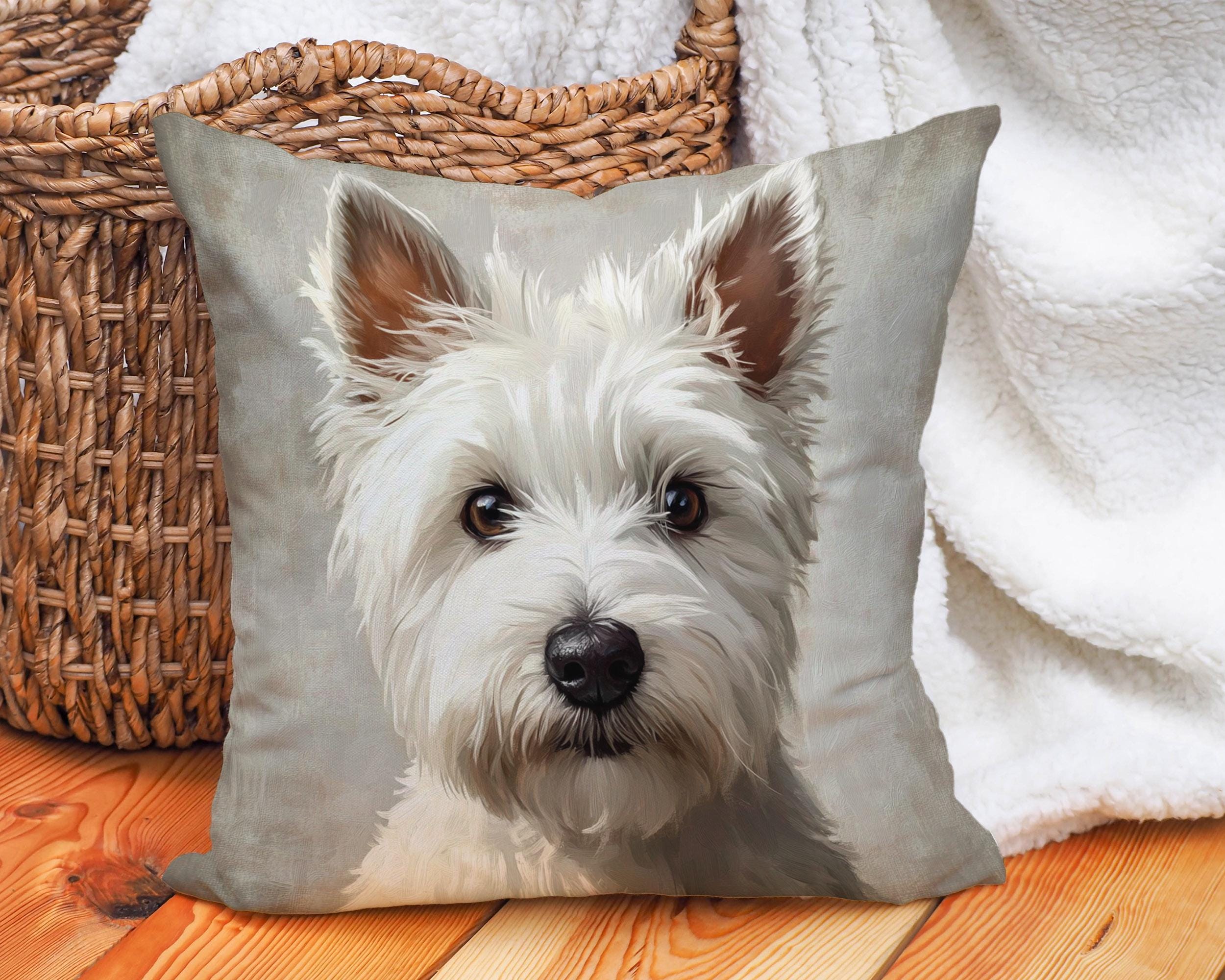 Westie Hunde Kunstthrow-Kissenbezug | Baumwoll-Leinen-Kissenbezug | Tierliebhaber dekoratives Kissenbezug für Wohnkultur