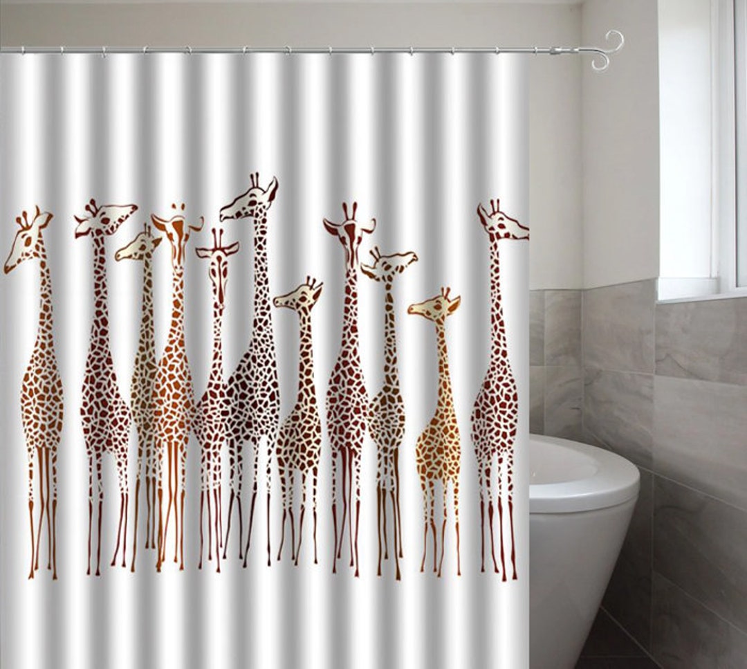 Giraffe Shower Curtain Giraffe Art Print Bath Decor Washable Etsy