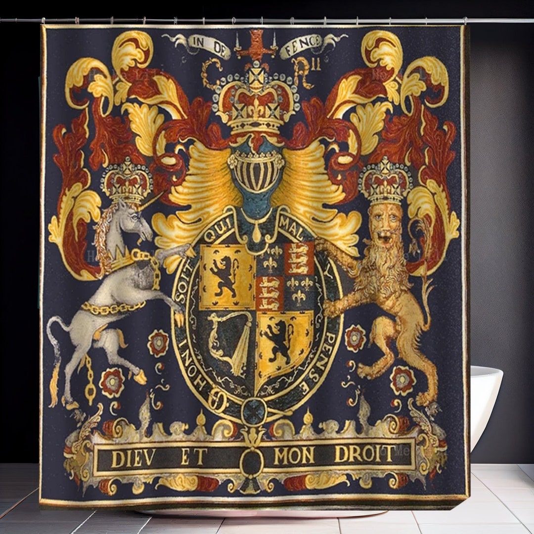 Shower Curtain Crest Coat of Arms England Royal Medieval Crusader Lion