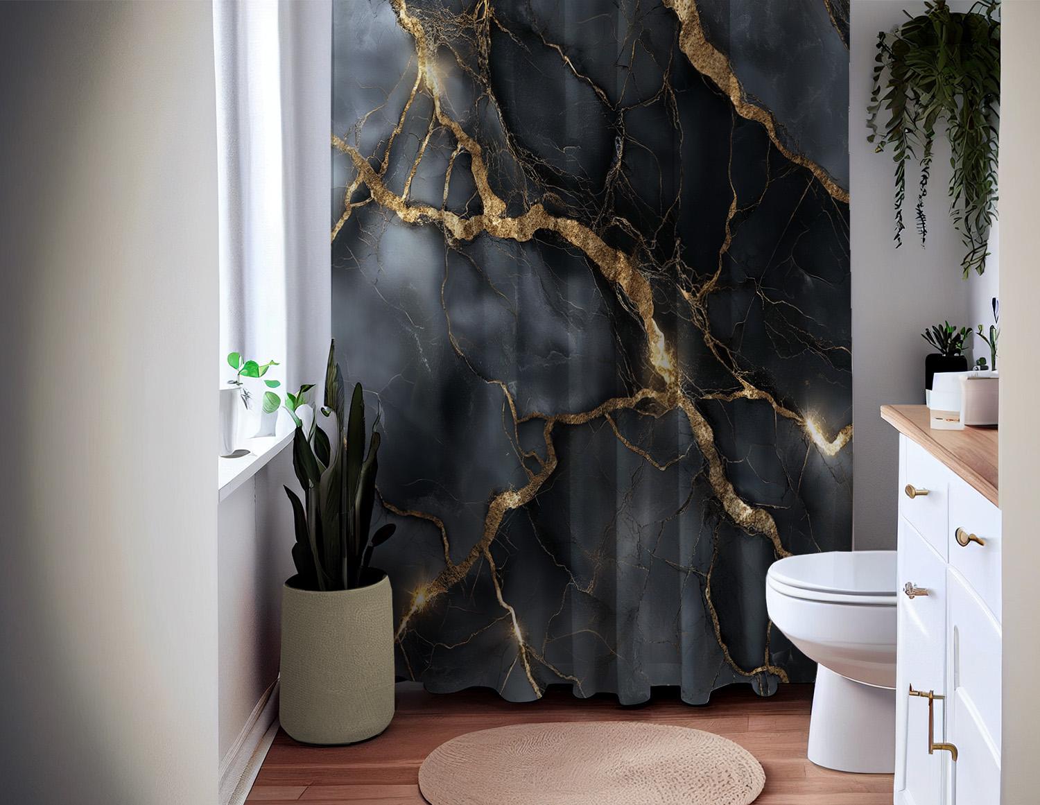 Tenda da doccia con stampa in marmo artistico Tende da bagno impermeabili Tende moderne per pareti divisorie per WC con ganci 183x183cm/72x72in(WxH