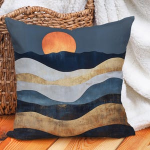 Abstract Landscape Art Throw Pillow Cover | Cotton Linen Pillowcase | Modern Boho Cushion Cover for Home Decor