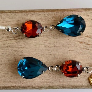 Blue Cinnamon Rhinestone Earrings, Blue Crystal Glass Earrings, Blue Cinnamon Teardrop Earrings, Vintage Style Earrings, RH 34