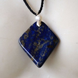 Lapis Lazuli Pendant, Lapis Lazuli Necklace, Gemstone Pendant, Gemstone Necklace, Rhombus Lapis Lazuli Pendant, OOAK Pendant, 627