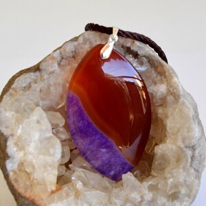 Orange Purple Agate Pendant, Agate Necklace, Marquise Agate Pendant, Gemstone Pendant, Gemstone Necklace, Cord Necklace,OOAK Pendant, 502