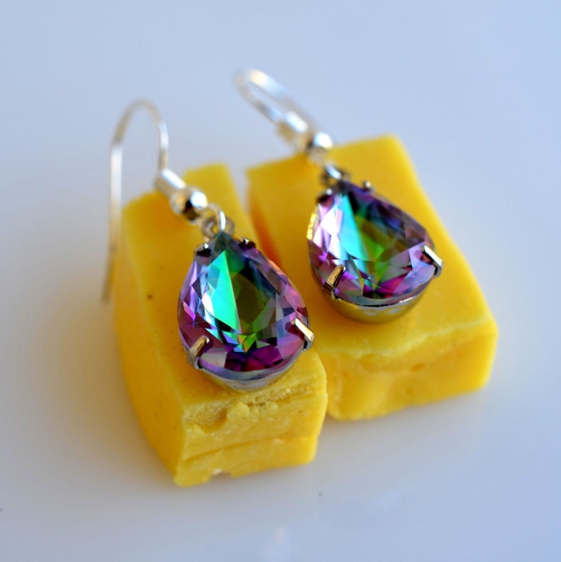Aurora Borealis Teardrop Earrings Vintage Style Earrings AB Crystal Glass Earrings AB Rhinestone Earrings RH 48