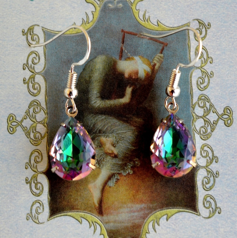 Aurora Borealis Teardrop Earrings Vintage Style Earrings AB Crystal Glass Earrings AB Rhinestone Earrings RH 48