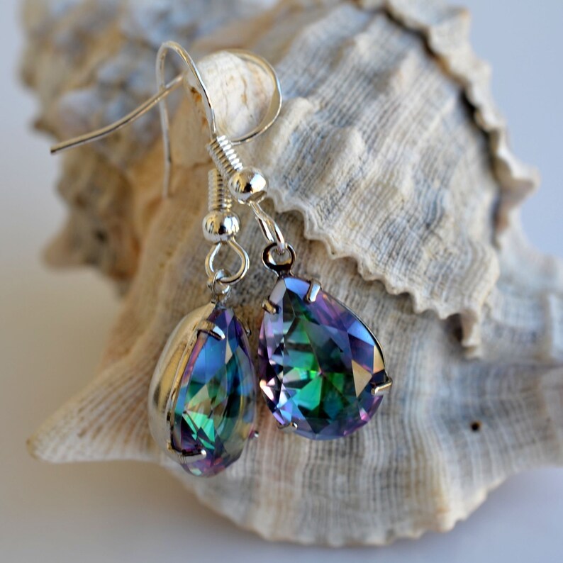 Aurora Borealis Teardrop Earrings Vintage Style Earrings AB Crystal Glass Earrings AB Rhinestone Earrings RH 48