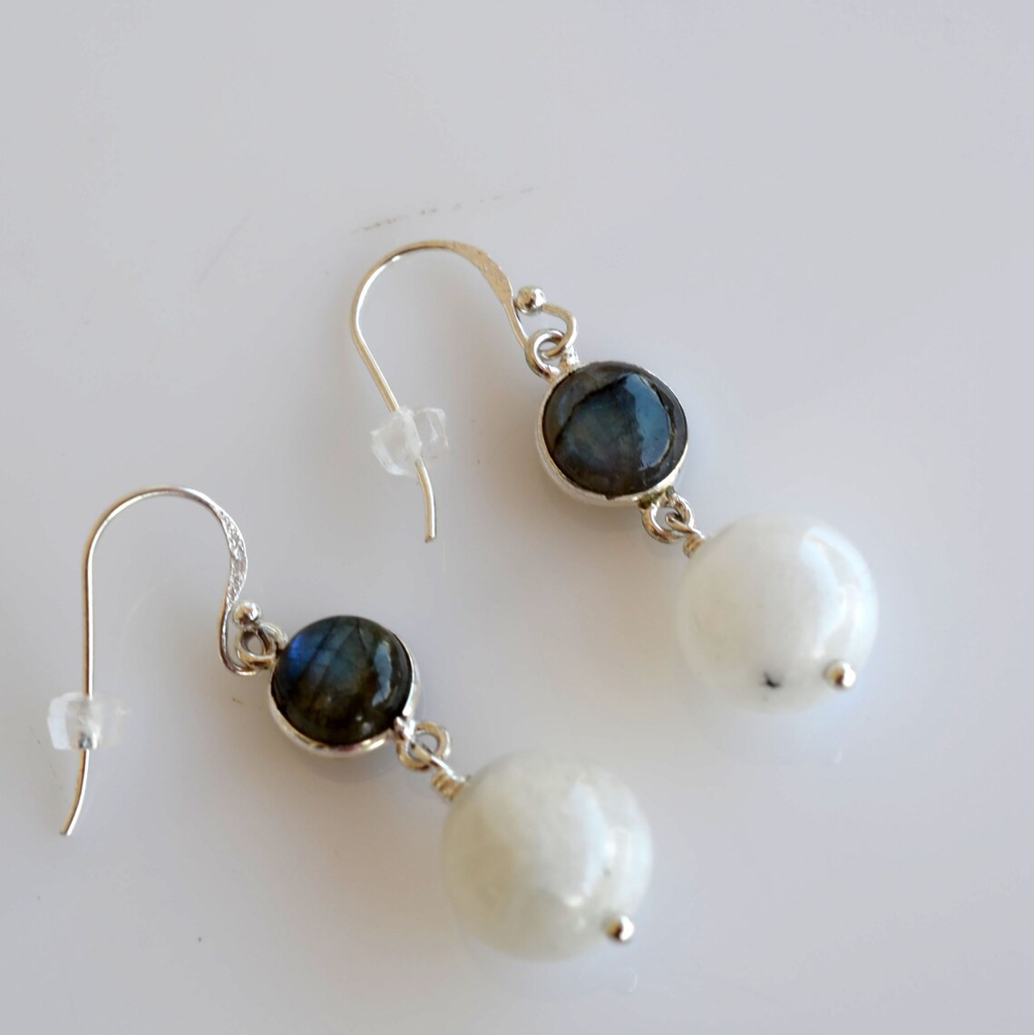 •LUNA• rainbow moonstone + labradorite silver earrings