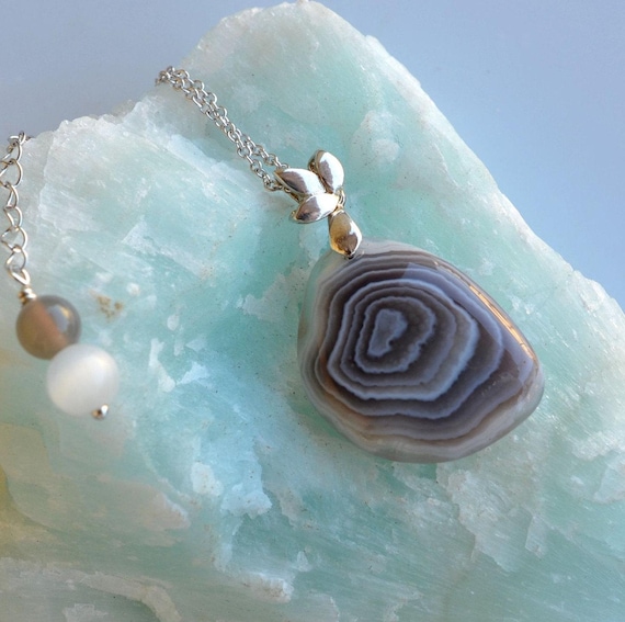 Botswana Agate Pendant, Gray Agate Pendant, Gemstone Pendant, Agate Necklace, Gemstone Necklace, OOAK Pendant, 641