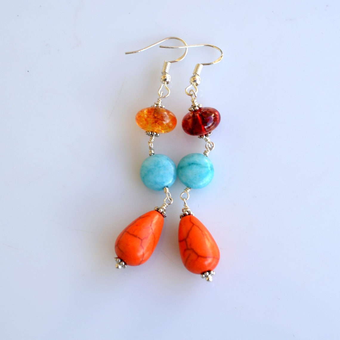 Mismatched Earrings Long Earrings Gemstone Earrings Howlite Etsy