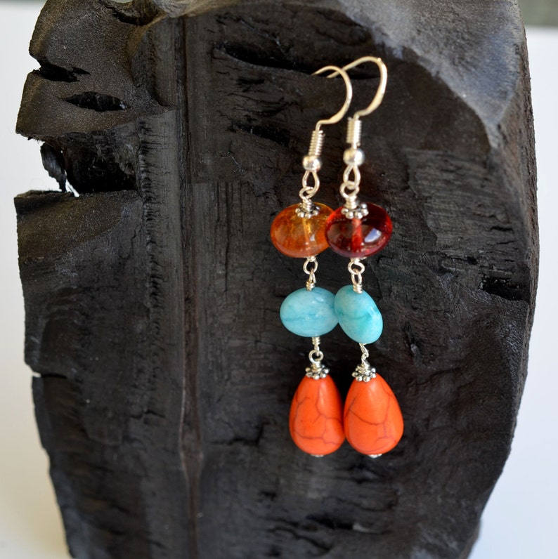 Agate Howlite Disc Mismatched Drop Earrings