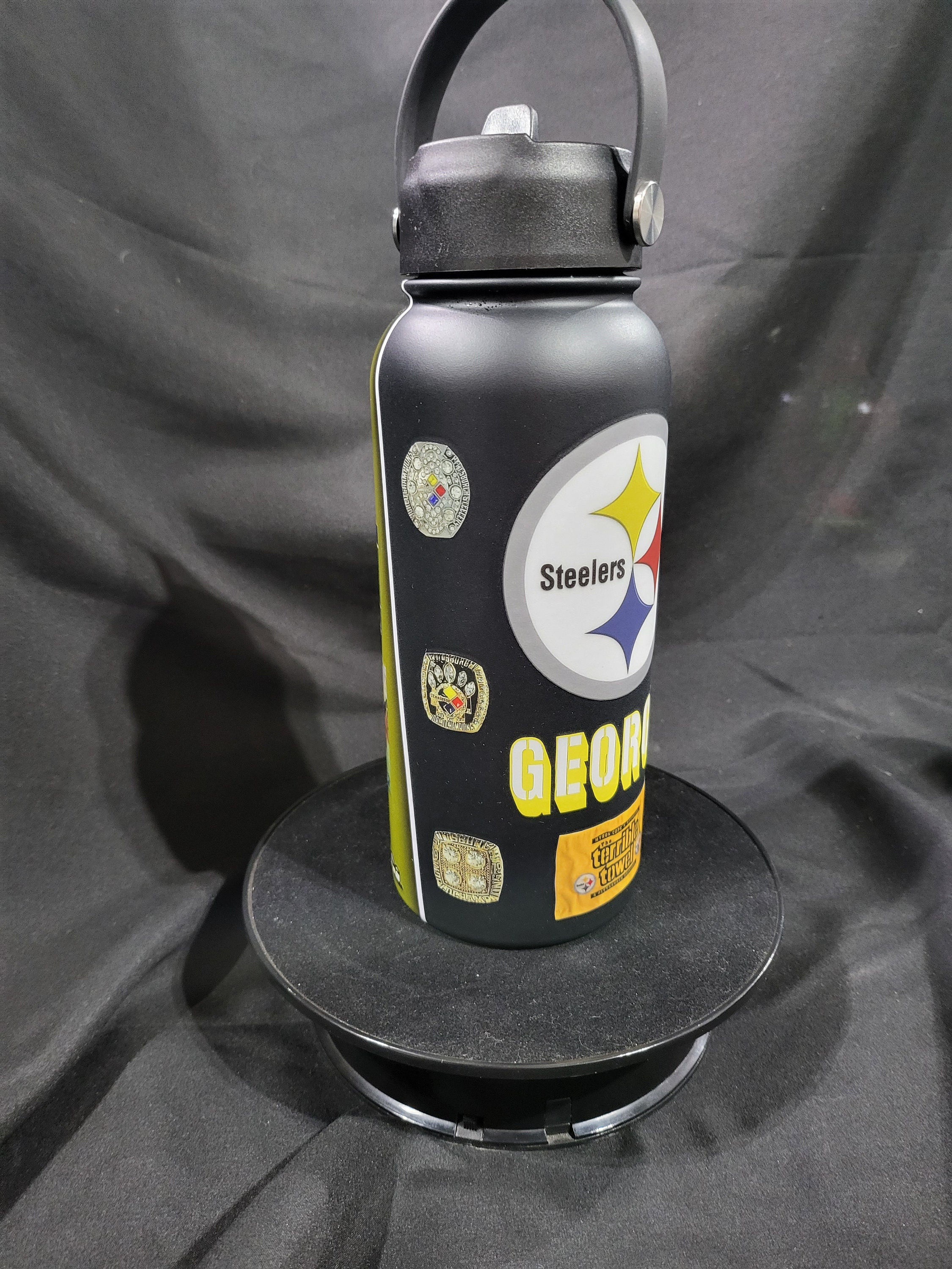 Steelers Custom 32oz Stainlrss Steel Water Bottle. 