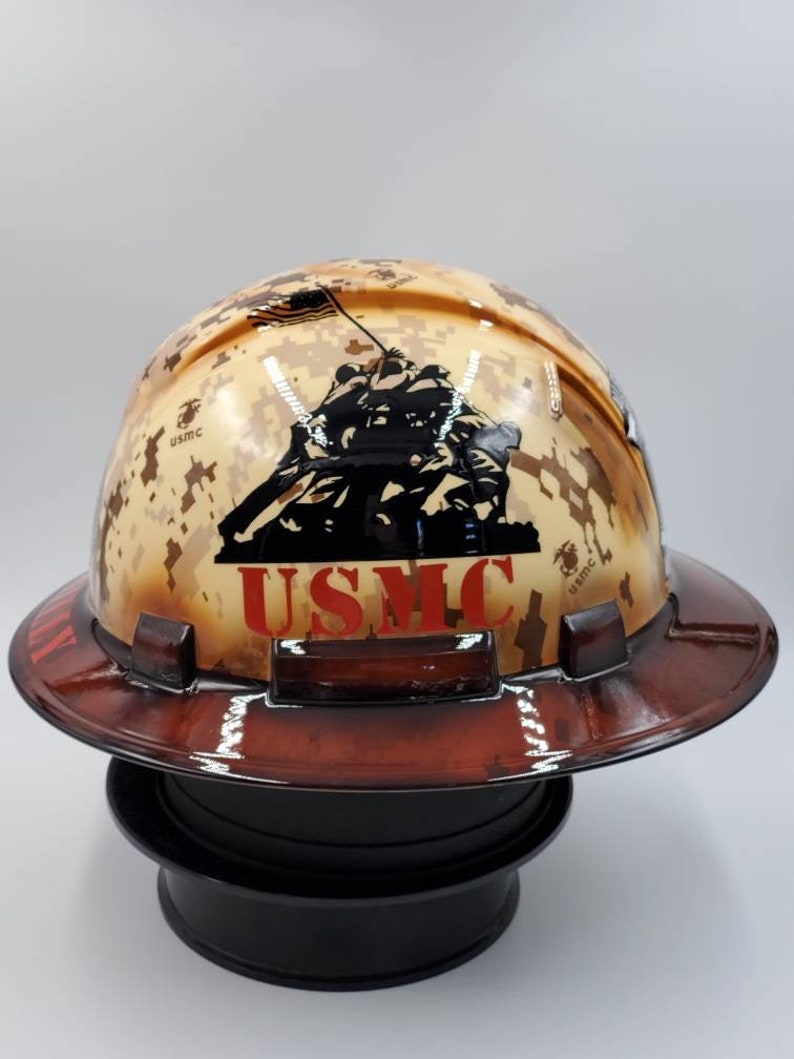 USMC 2 full brim custom hard hat Etsy
