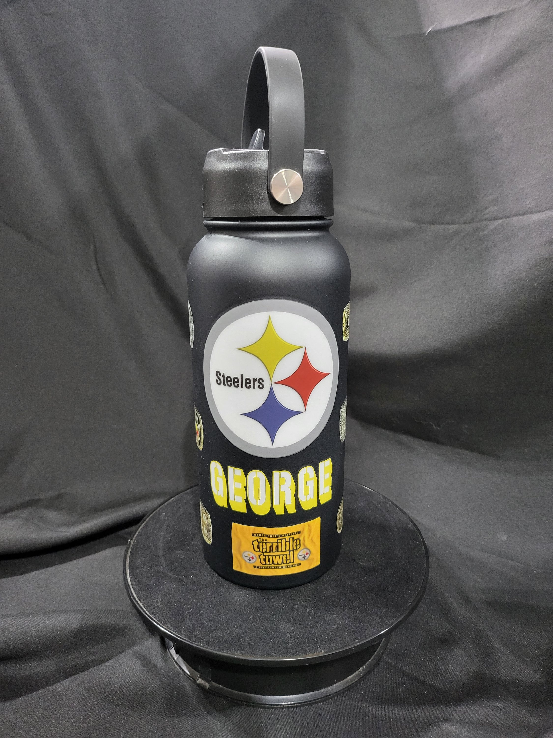 Steelers Custom 32oz Stainlrss Steel Water Bottle. 