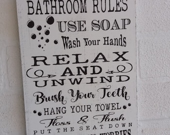 Bathroom Rules plaque GS 670 Wood Signs Bathroom Decor