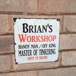 Metal Personalised Workshop Man Cave Garage Aluminium fun Sign Dad Fathers Day
