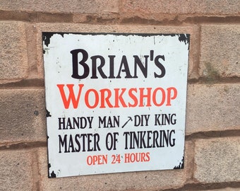 Metal Personalised Workshop Man Cave Garage Aluminium fun Sign Dad Fathers Day