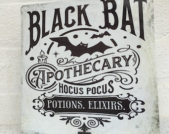Halloween Black Bat Apothecary Potions Elixirs Free Standing Metal Sign