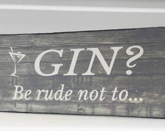 Gin Wooden Sign: Shabby Chic Distressed Plaque (7x3 inch)