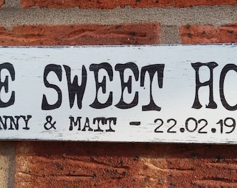 Distressed shabby chic personalised home sweet home Free Standing Wooden Sign