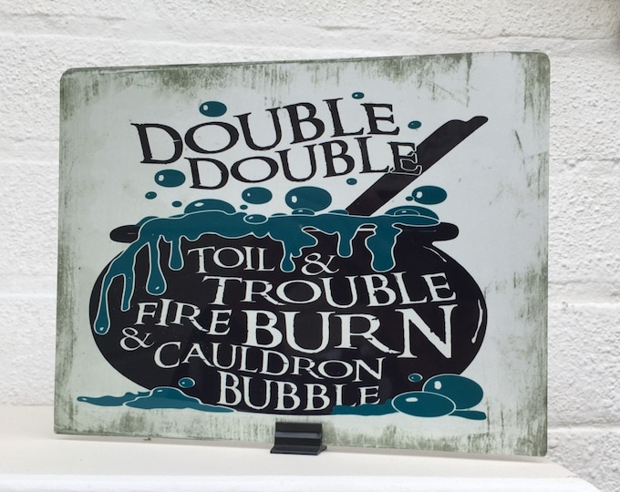 Rustic Primitive Halloween double toil and trouble metal sign plaque
