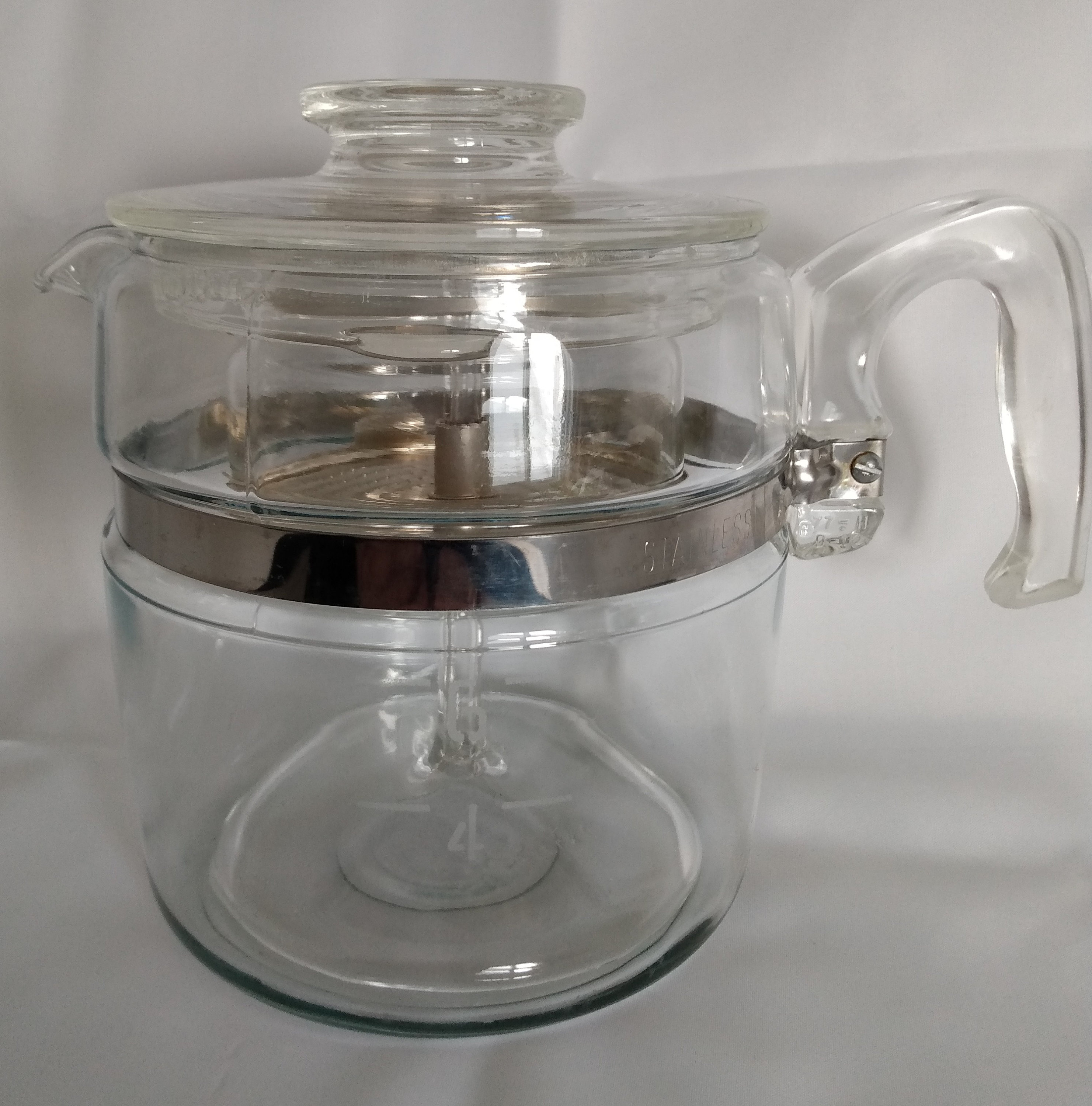 RARE VINTAGE PYREX DELUXE 8856 METAL TOP GLASS PERCOLATOR COFFEE POT USED 6  CUP