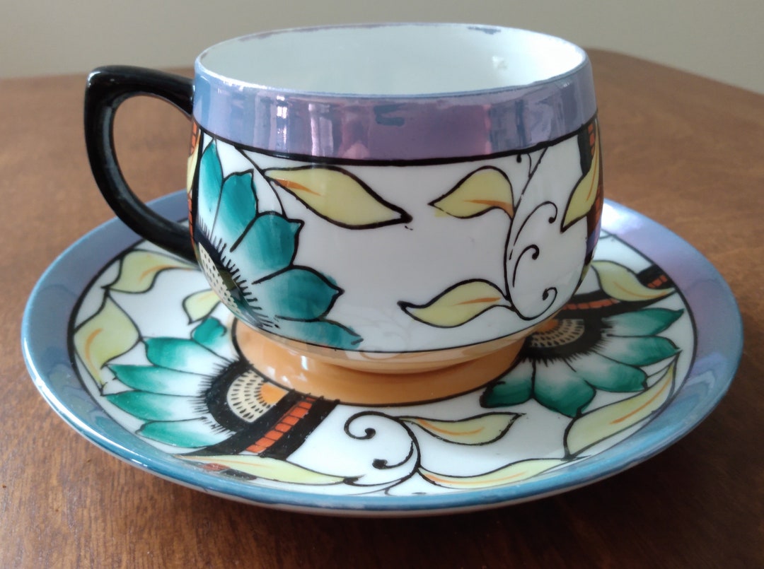 Chikaramachi 1 Teacup and Saucer Lusterware Vintage Floral Flower Japan