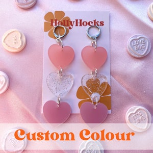 Love heart triple mini valentines Acrylic Earrings