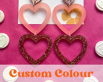 Custom Colour Heart Drop Acrylic Earrings