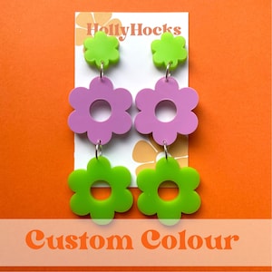 Custom Colour Double Hollow Flower Power Statement Hanging Earrings