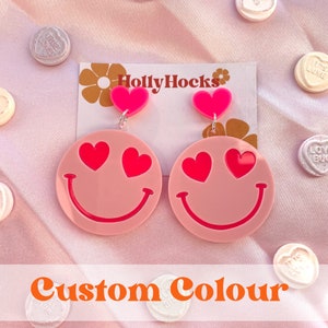 Custom Colour Love Smile Face Acrylic Hanging Earrings