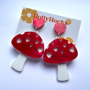 Loveheart Toadstool Acrylic Statement Earrings