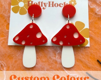 Woodland Autumnal Toadstool Acrylic Statement Earrings