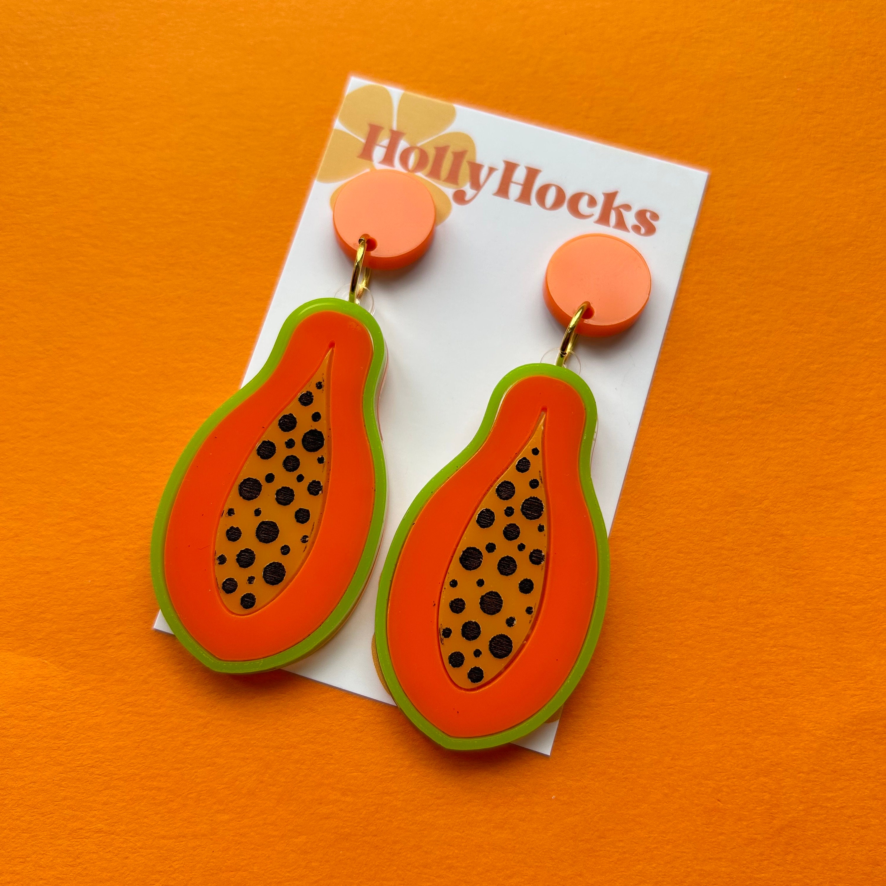 Lasercut Papaya Acrylic Fruit Food Statement Earrings Australia