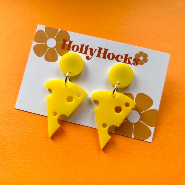 Hanging Yellow Cheese Food Statement Acrylic Earrings