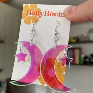 Custom colour moon and star acrylic lasercut earrings