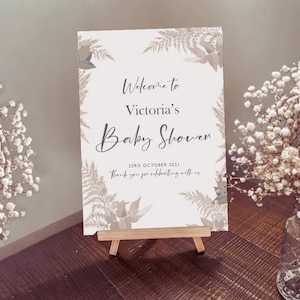 Baby Shower - Panneau de bienvenue - Pampa neutre pierre beige marron - Affiche personnalisée imprimée sur carton pour chevalet ou encadré.