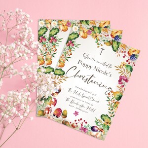 Batizado - Convite - Woodland Berries Acorn Design - Batismo - Convite personalizado impresso em cartão com envelopes A6 - 15x11cm ap