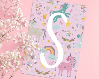 Unicorn - Letter on Colour - print pretty personalised name for birthday/Christening Nursery girls bedroom décor magical believe in unicorns