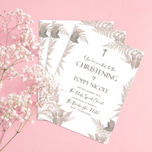 Batizado - Convite - Design natural boho grama dos pampas - Batismo - Convite personalizado impresso em cartão com envelopes A6 - 15x11cm ap