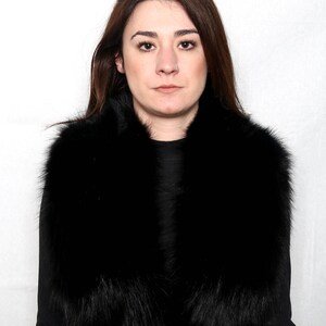 Black Fox Fur Collar /Detachable Fox Fur Collar, Fur Scarf for winter coat/ Extra Gift Black Fur cuffs Christmas Gift image 3