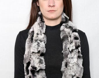 Rex rabbit  Fur Scarf , Luxury Gift , Gray Fur Neck Wrap, Winter scarf,Women chunky scarf,Real fur scarf Luxury Gift For Her