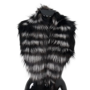 Fur collar, black and white Fox Fur Collar, Fur scarf, Fox Collar, Coat collar, Detachable Fox  Fur collar