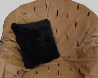 Funda de piel de almohada / Funda de almohada de piel / Funda de almohada / Almohada de piel negra / Almohada de piel / Decoración del hogar / Accesorios de piel para el hogar