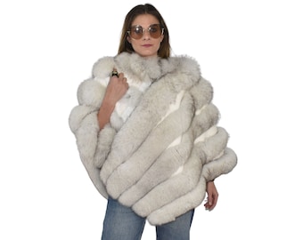Beautiful Fox Fur Cape  |  White Fur Poncho  | Luxury Fur Poncho One size | One size Fox Fur Cape