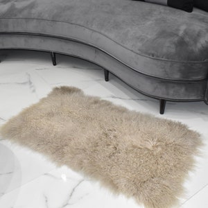 Beige Mongolian Fur Throw | Fur Rug Plate | Fur Throw Blanket | Handmade Fur Throw