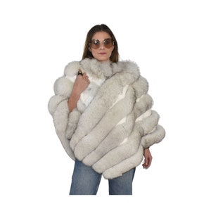 Beautiful Fox Fur Cape  |  White Fur Poncho  | Luxury Fur Poncho One size | One size Fox Fur Cape