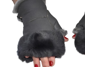 Fingerlose Handschuhe aus Lammfell: Handgefertigte Winterhandschuhe aus Schafsleder