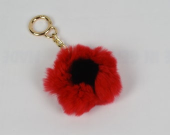 Fur keychain in a shape of a flower, Fur keyring, bagcharm, rex rabbit fur keyring