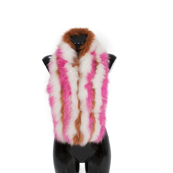 Real Natural Handmade  Pink-white-Rust  Fox  Fur Scarf-Collar. Fox Fur Etole . best gift for anniversaris and more